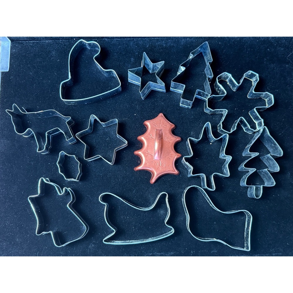 Vintage Christmas Cookie Cutter Set‎ 12pc Metal Copper Tone Holiday Shapes Star